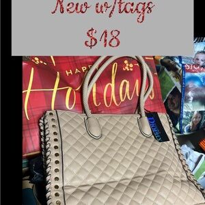 Source Unknown Beige Quilted Tote